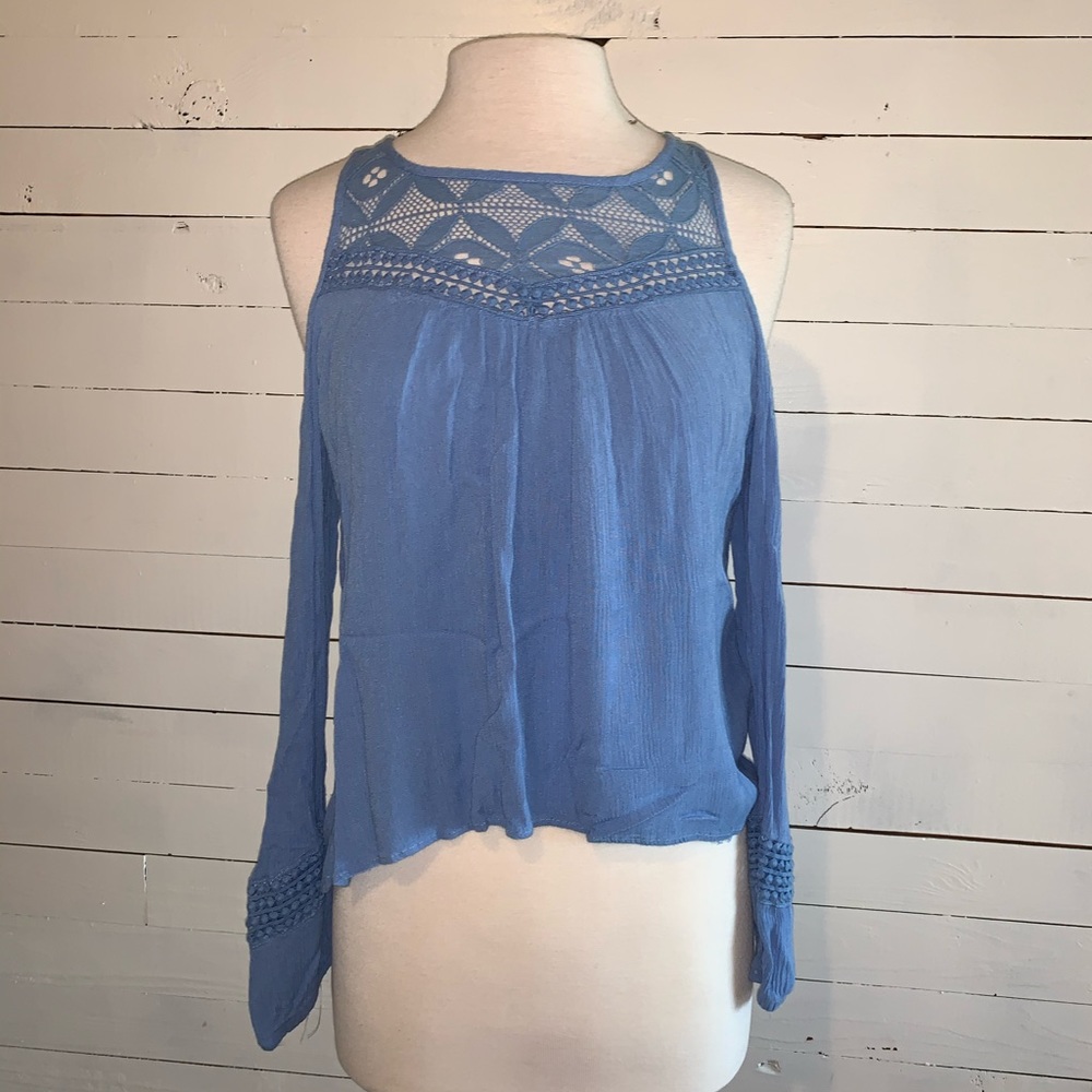 Baby Blue off-the-shoulder top with lace details